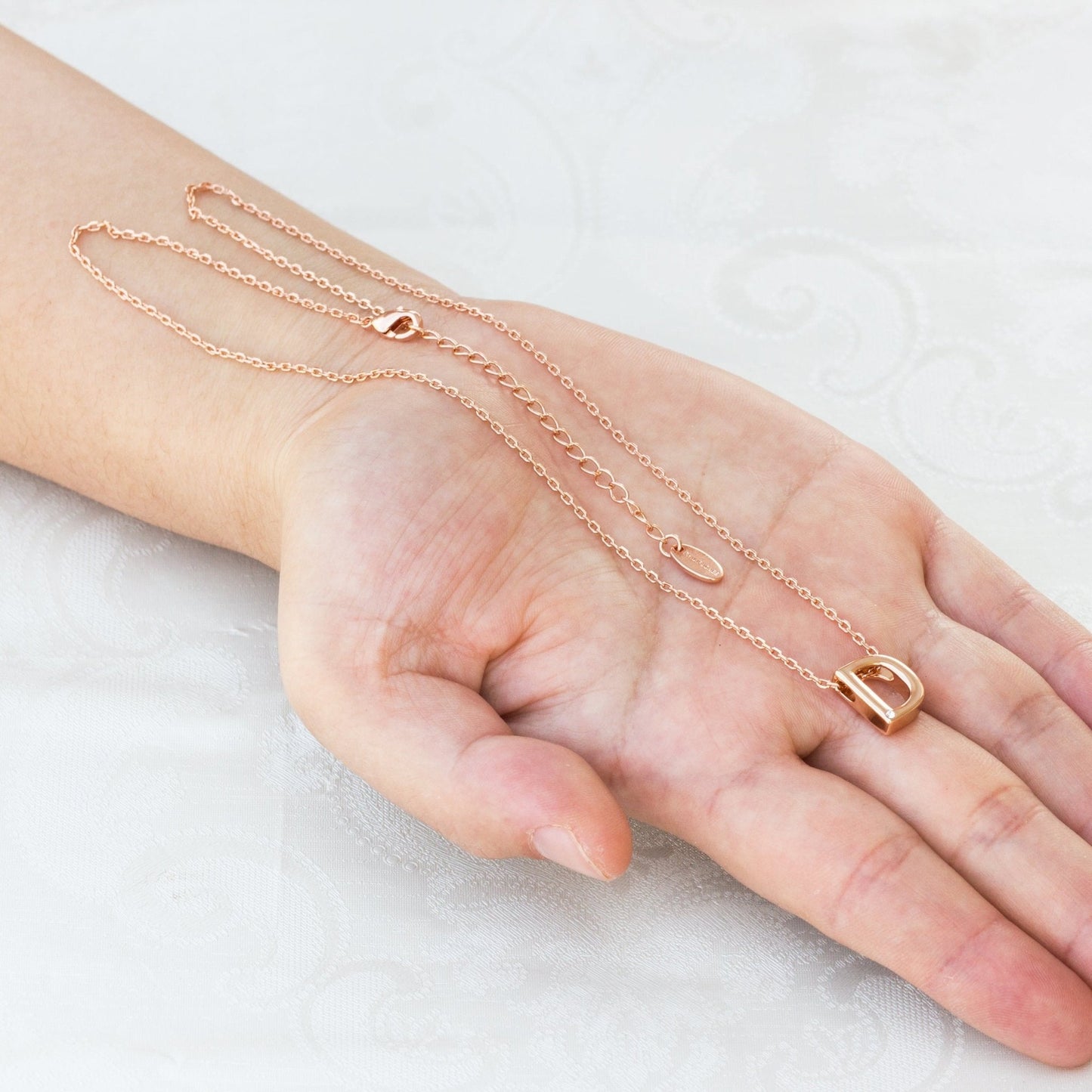 Rose Gold Plated Initial Necklace Letter D Created with Zircondia® Crystals