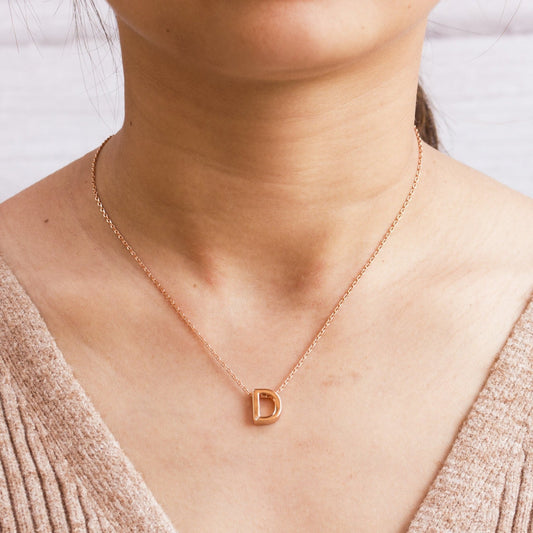 Rose Gold Plated Initial Necklace Letter D Created with Zircondia® Crystals