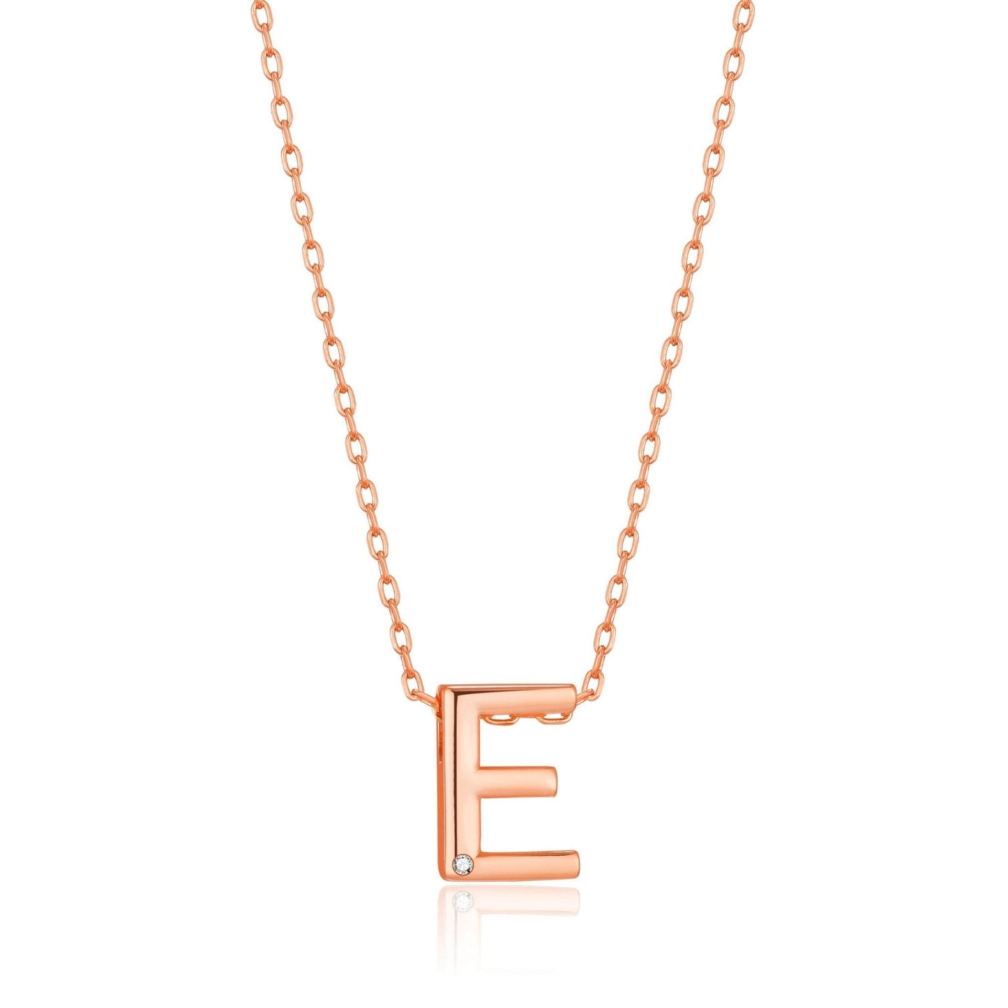 Rose Gold Plated Initial Necklace Letter E Created with Zircondia® Crystals