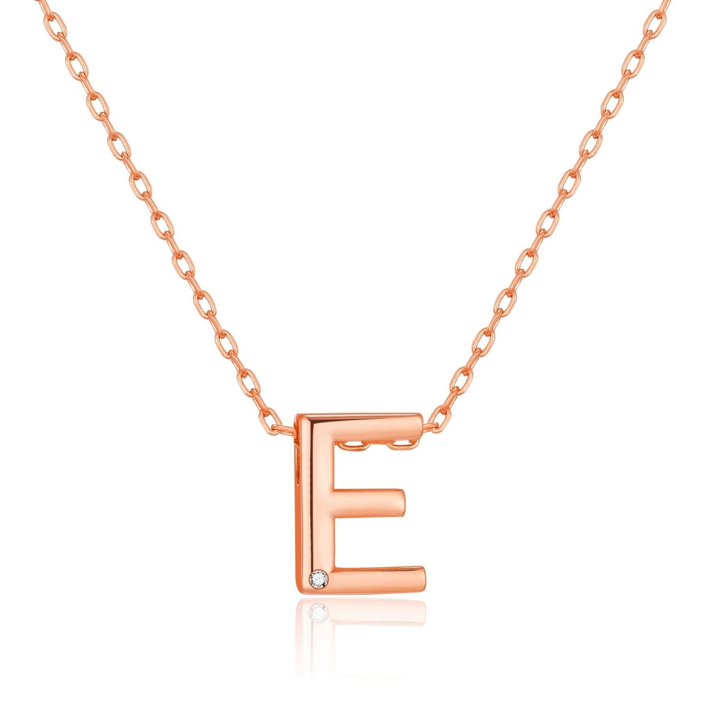 Rose Gold Plated Initial Necklace Letter E Created with Zircondia® Crystals