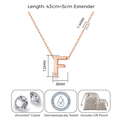 Rose Gold Plated Initial Necklace Letter F Created with Zircondia® Crystals