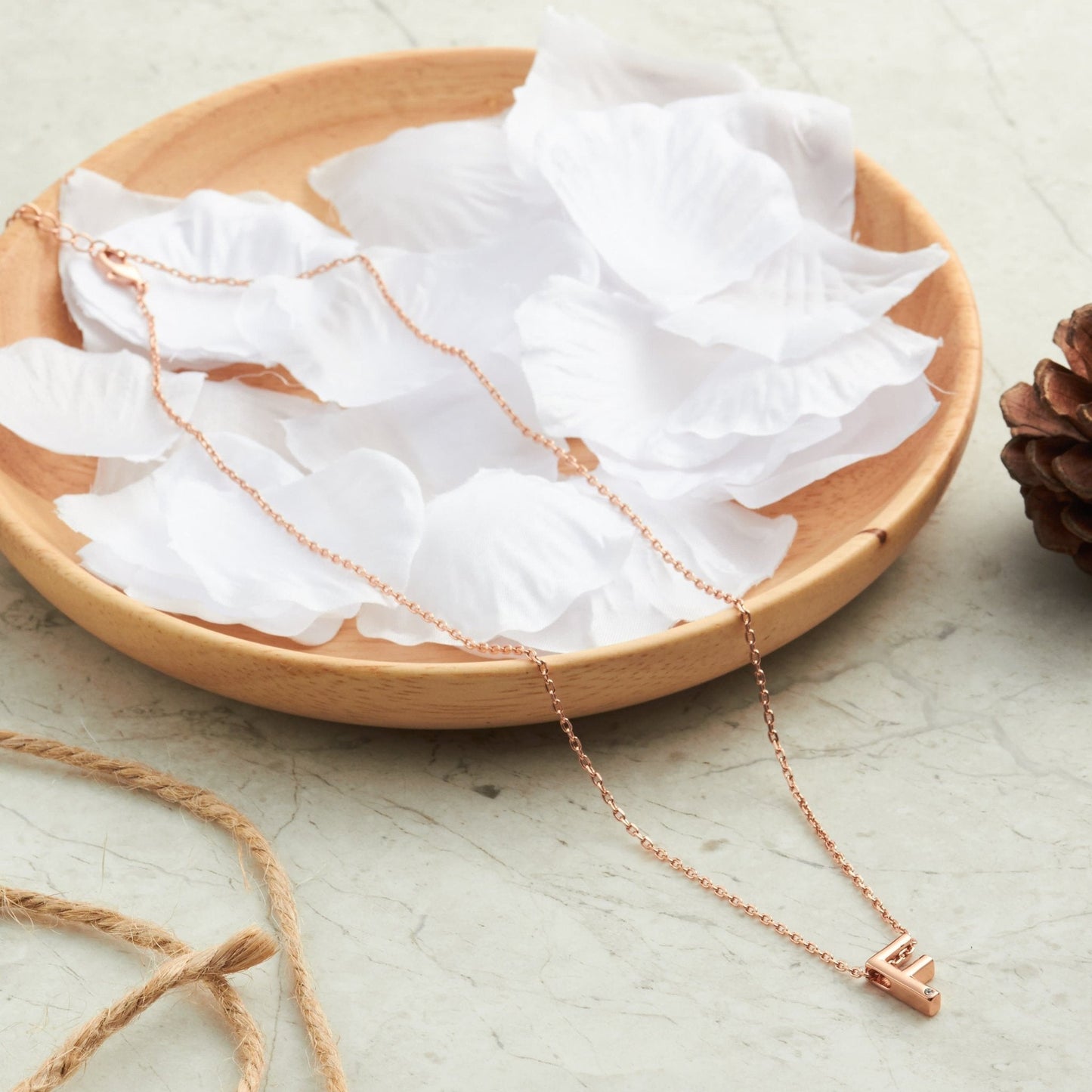 Rose Gold Plated Initial Necklace Letter F Created with Zircondia® Crystals