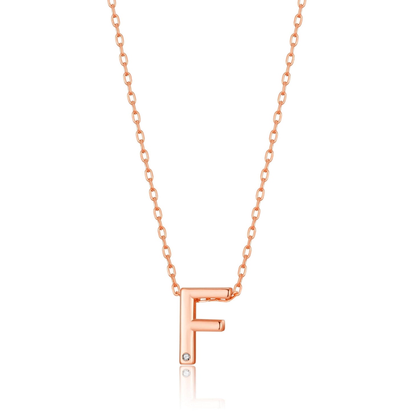 Rose Gold Plated Initial Necklace Letter F Created with Zircondia® Crystals