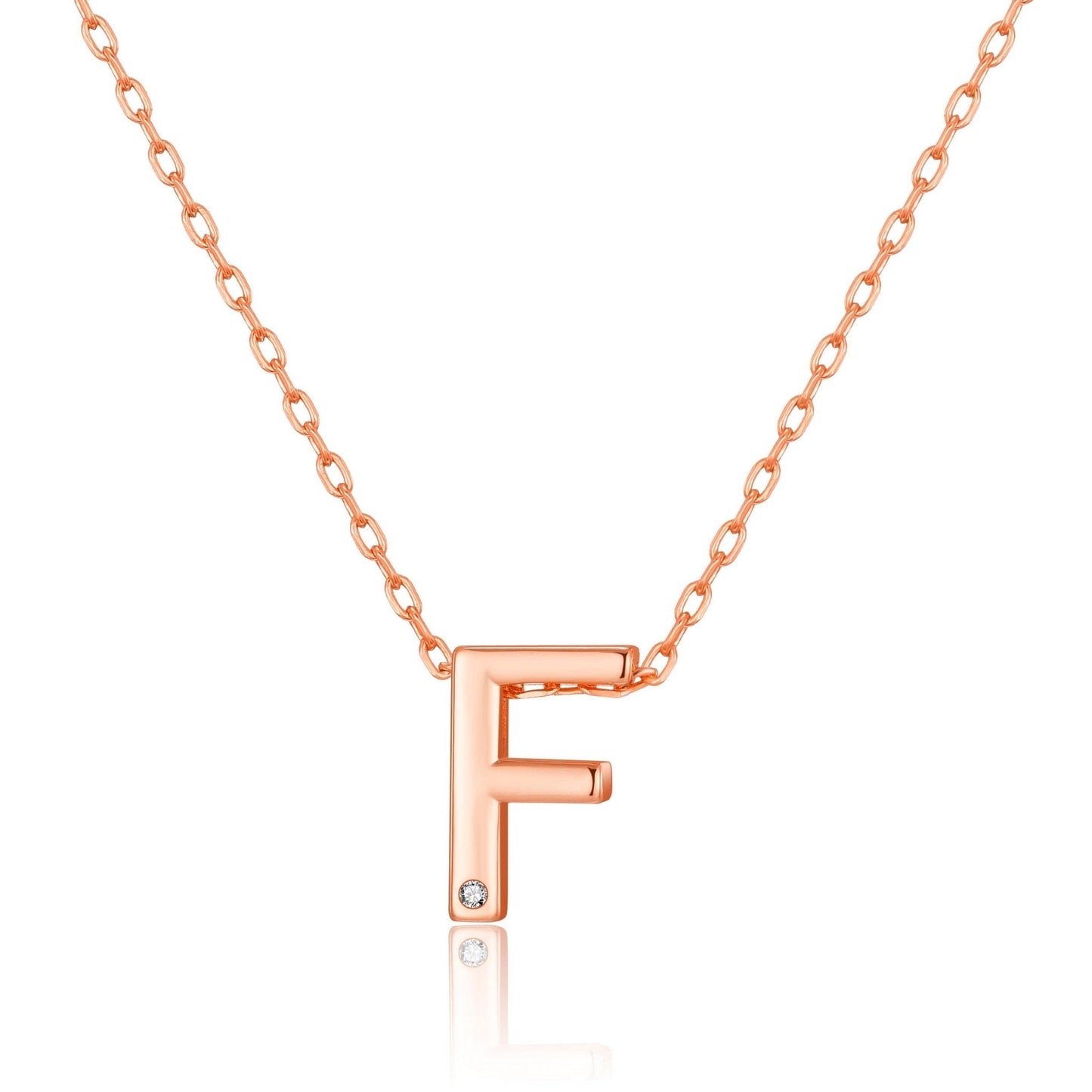 Rose Gold Plated Initial Necklace Letter F Created with Zircondia® Crystals