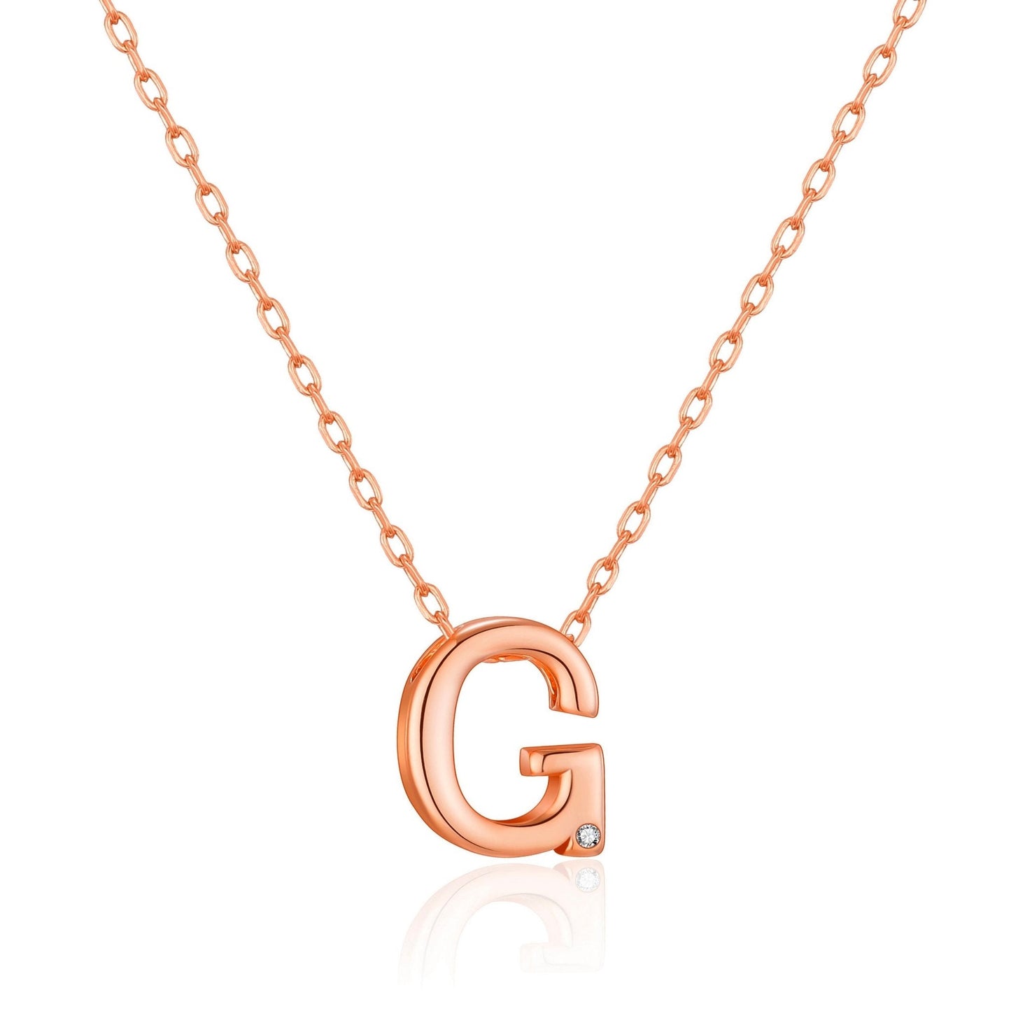 Rose Gold Plated Initial Necklace Letter G Created with Zircondia® Crystals