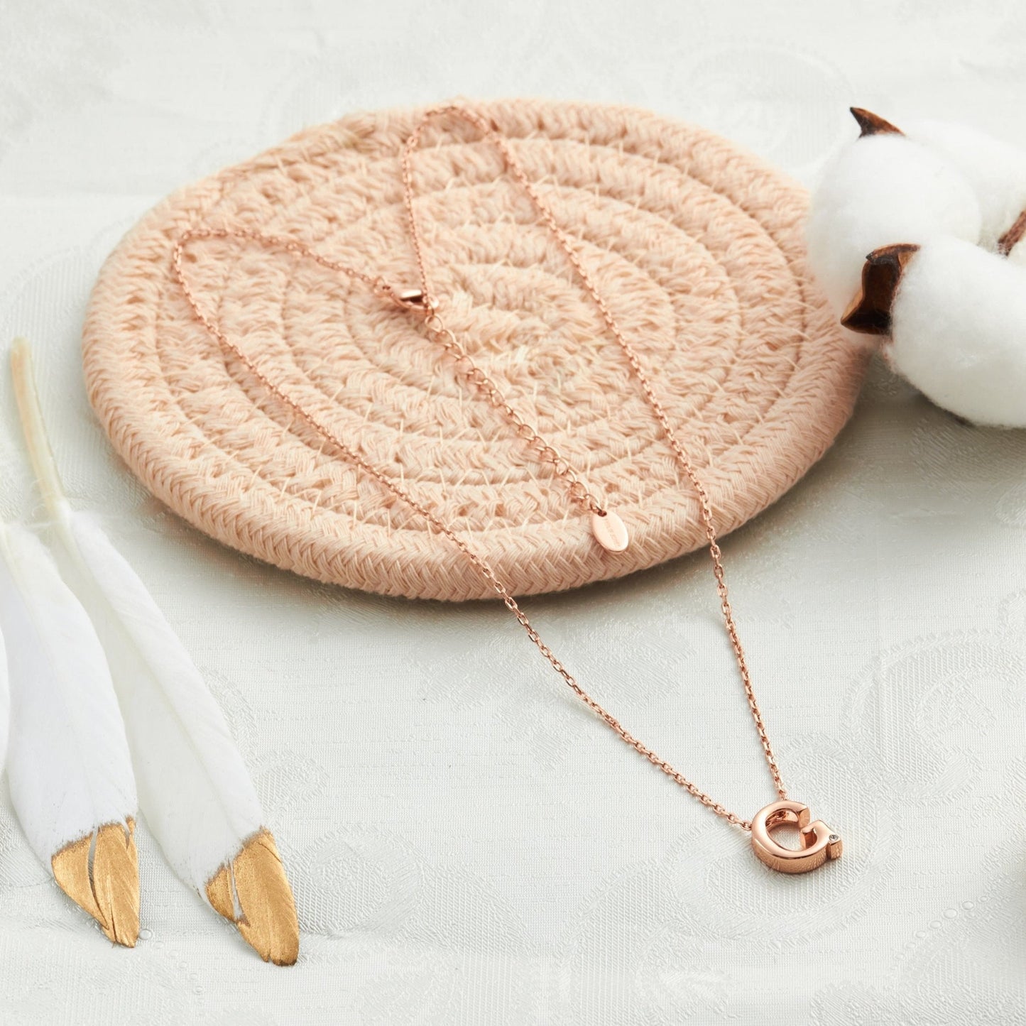 Rose Gold Plated Initial Necklace Letter G Created with Zircondia® Crystals