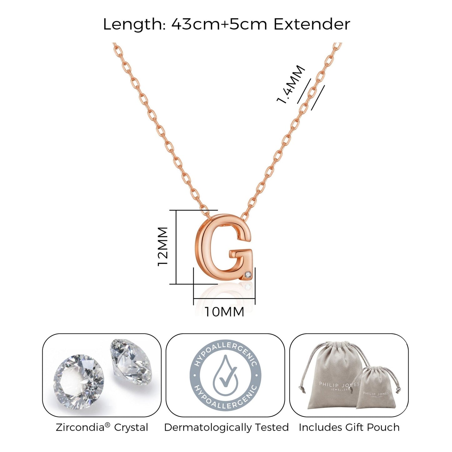 Rose Gold Plated Initial Necklace Letter G Created with Zircondia® Crystals