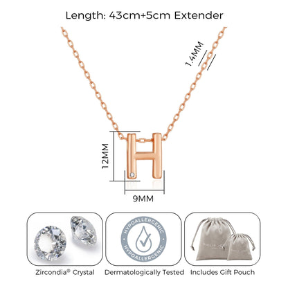 Rose Gold Plated Initial Necklace Letter H Created with Zircondia® Crystals