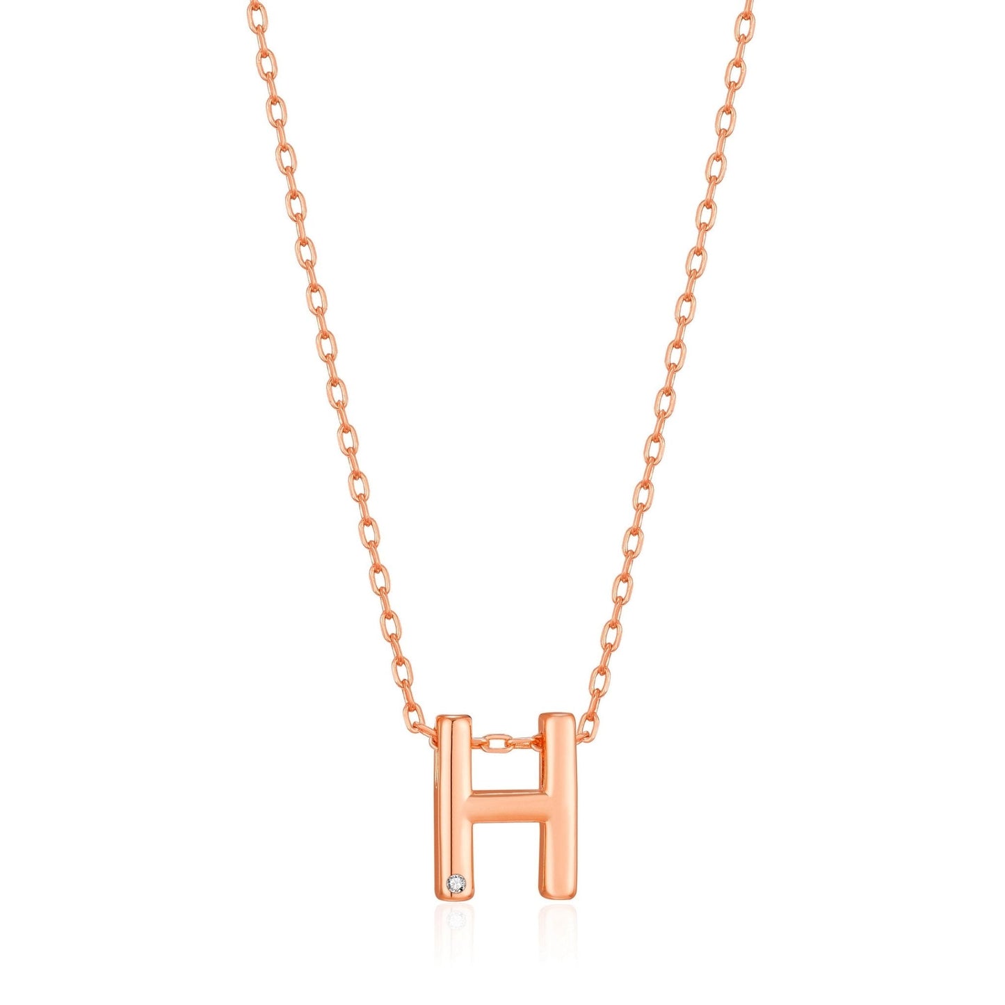 Rose Gold Plated Initial Necklace Letter H Created with Zircondia® Crystals