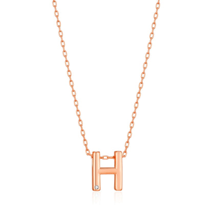Rose Gold Plated Initial Necklace Letter H Created with Zircondia® Crystals