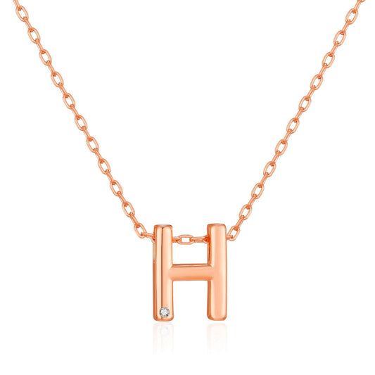 Rose Gold Plated Initial Necklace Letter H Created with Zircondia® Crystals
