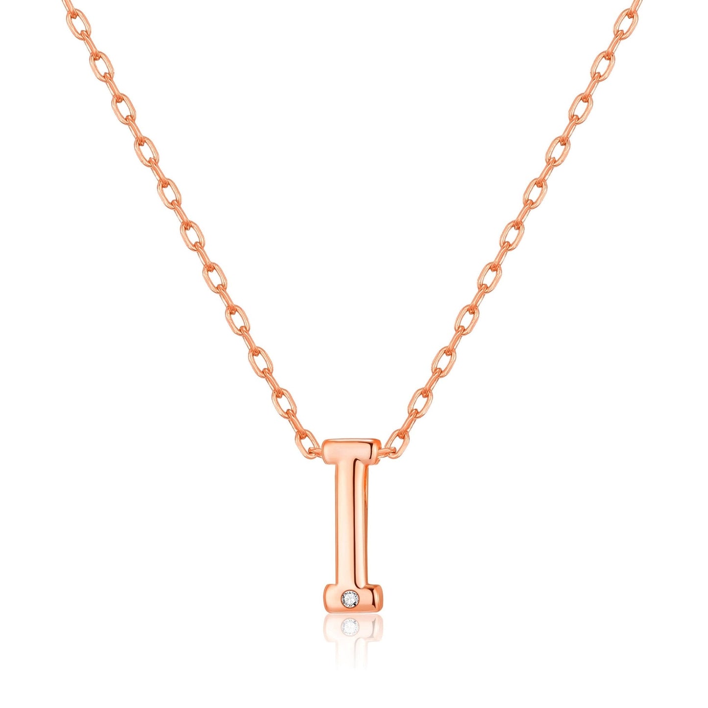 Rose Gold Plated Initial Necklace Letter I Created with Zircondia® Crystals