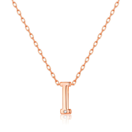 Rose Gold Plated Initial Necklace Letter I Created with Zircondia® Crystals