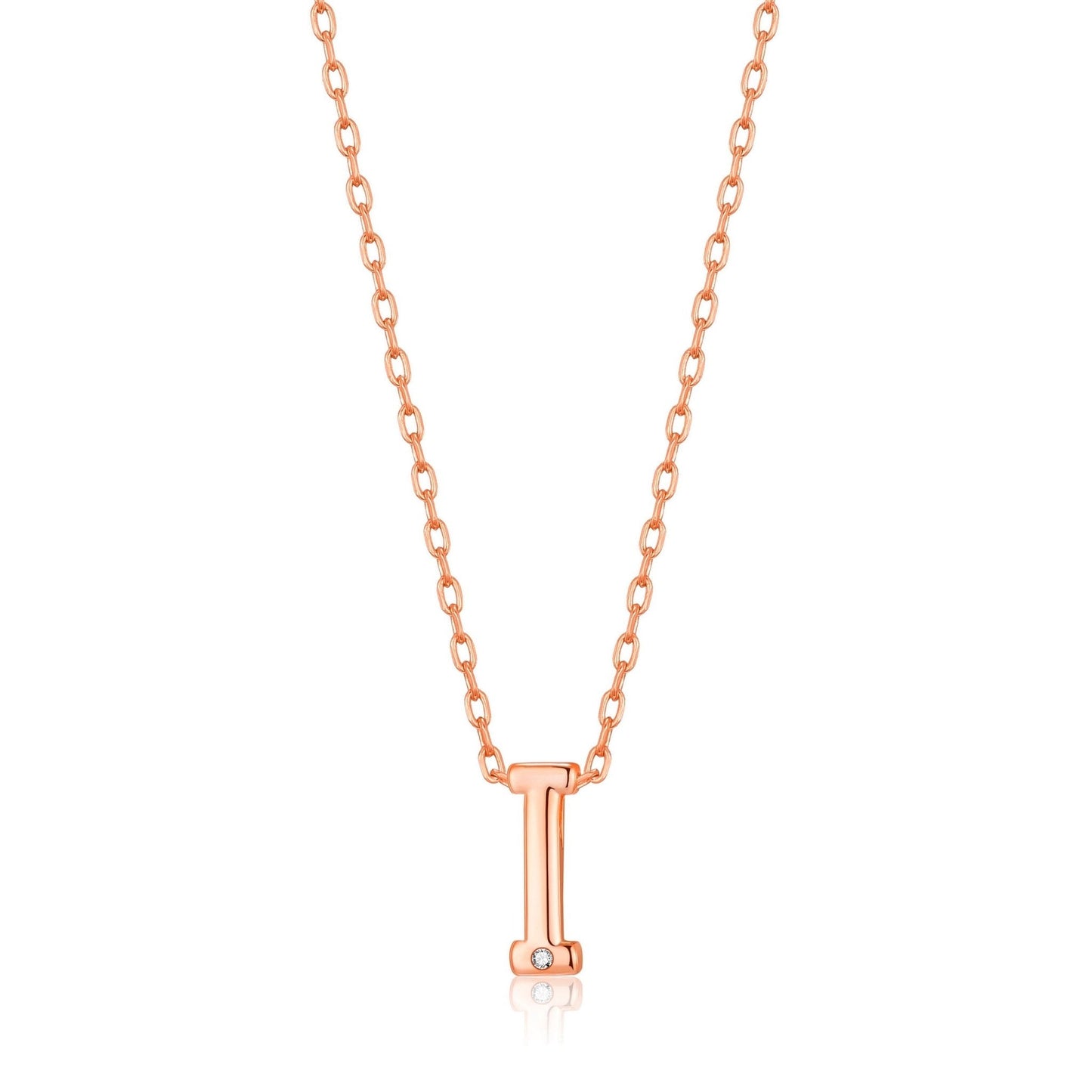 Rose Gold Plated Initial Necklace Letter I Created with Zircondia® Crystals
