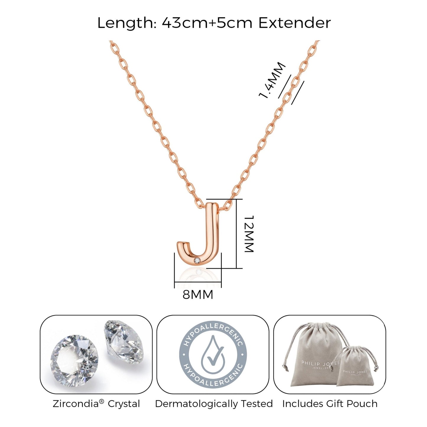 Rose Gold Plated Initial Necklace Letter J Created with Zircondia® Crystals