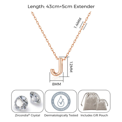 Rose Gold Plated Initial Necklace Letter J Created with Zircondia® Crystals