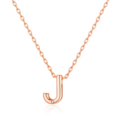 Rose Gold Plated Initial Necklace Letter J Created with Zircondia® Crystals