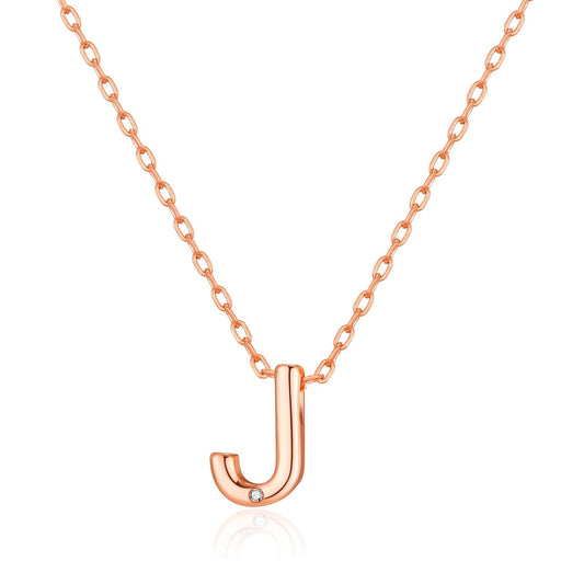 Rose Gold Plated Initial Necklace Letter J Created with Zircondia® Crystals
