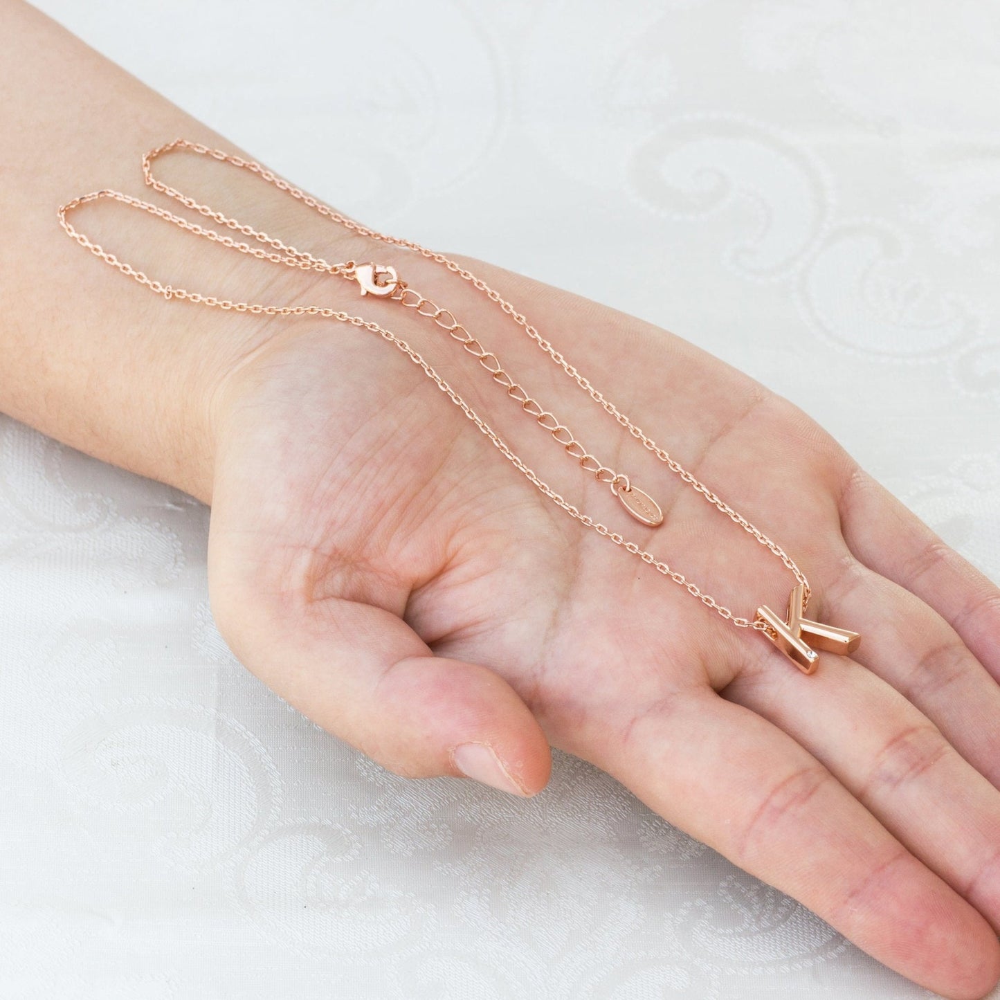 Rose Gold Plated Initial Necklace Letter K Created with Zircondia® Crystals