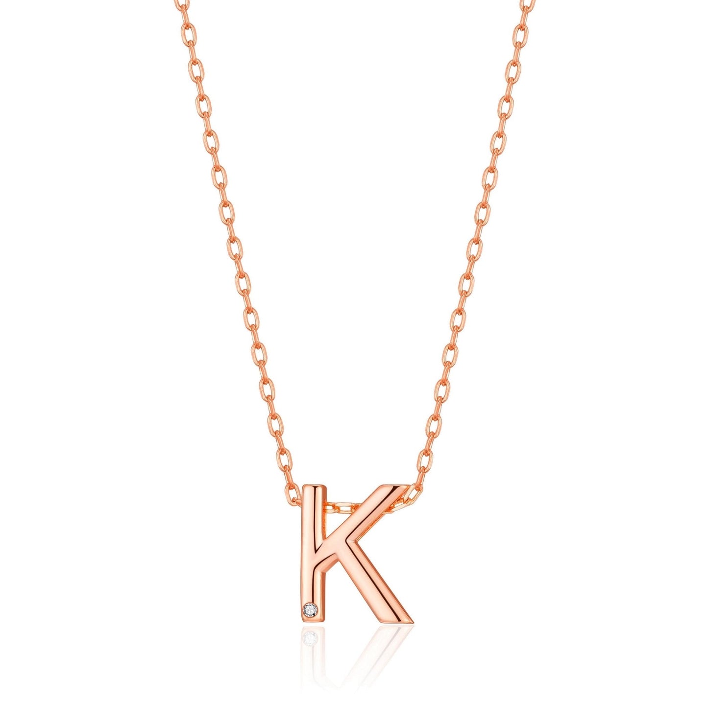 Rose Gold Plated Initial Necklace Letter K Created with Zircondia® Crystals