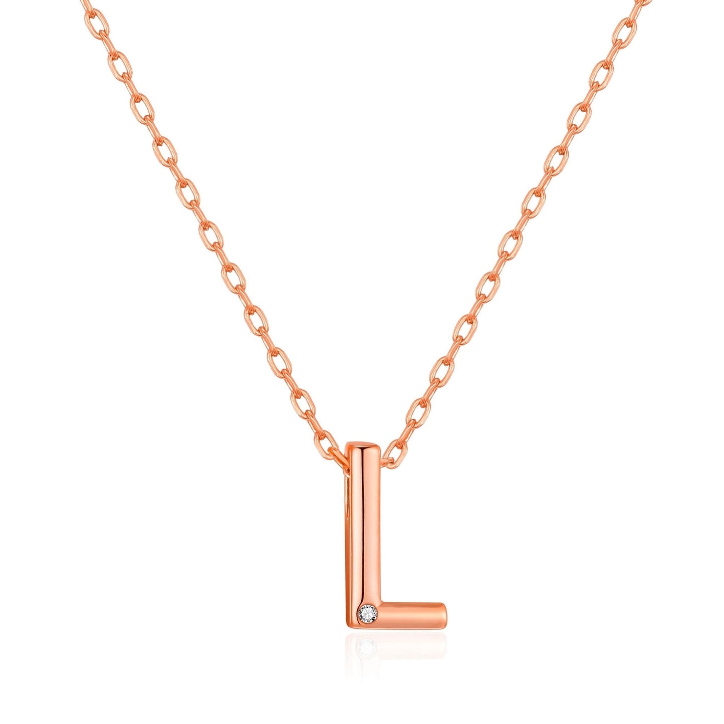 Rose Gold Plated Initial Necklace Letter L Created with Zircondia® Crystals