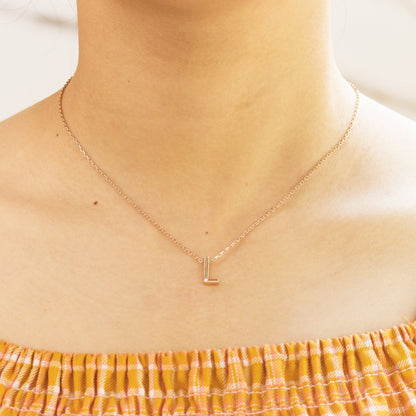 Rose Gold Plated Initial Necklace Letter L Created with Zircondia® Crystals