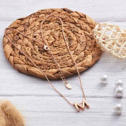 Rose Gold Plated Initial Necklace Letter M Created with Zircondia® Crystals