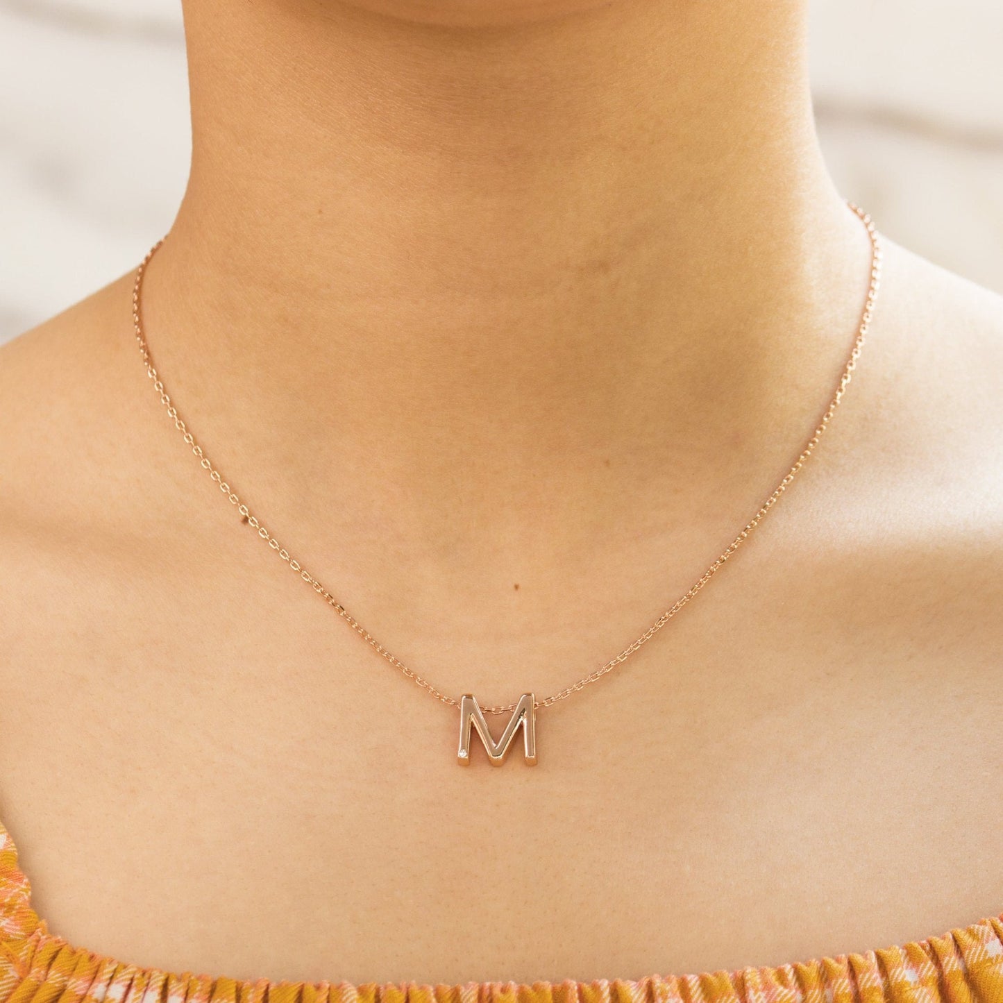 Rose Gold Plated Initial Necklace Letter M Created with Zircondia® Crystals