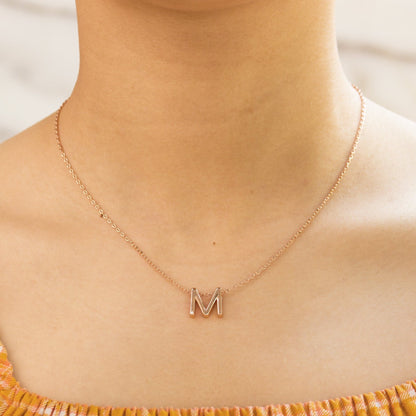 Rose Gold Plated Initial Necklace Letter M Created with Zircondia® Crystals