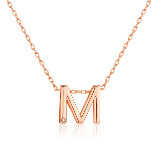 Rose Gold Plated Initial Necklace Letter M Created with Zircondia® Crystals