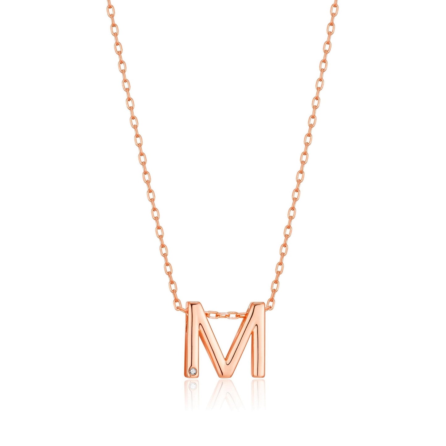 Rose Gold Plated Initial Necklace Letter M Created with Zircondia® Crystals