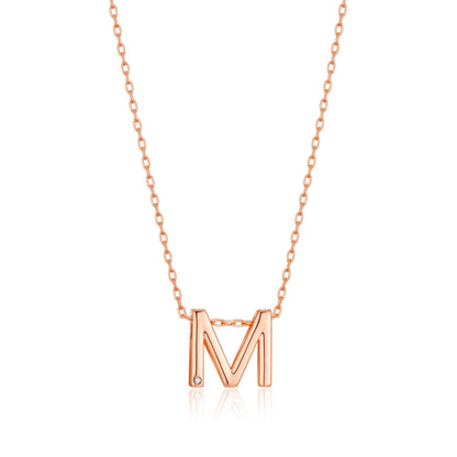 Rose Gold Plated Initial Necklace Letter M Created with Zircondia® Crystals