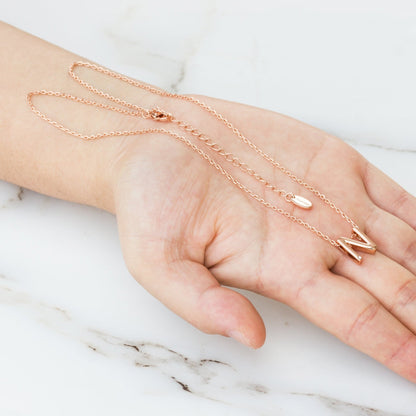 Rose Gold Plated Initial Necklace Letter N Created with Zircondia® Crystals