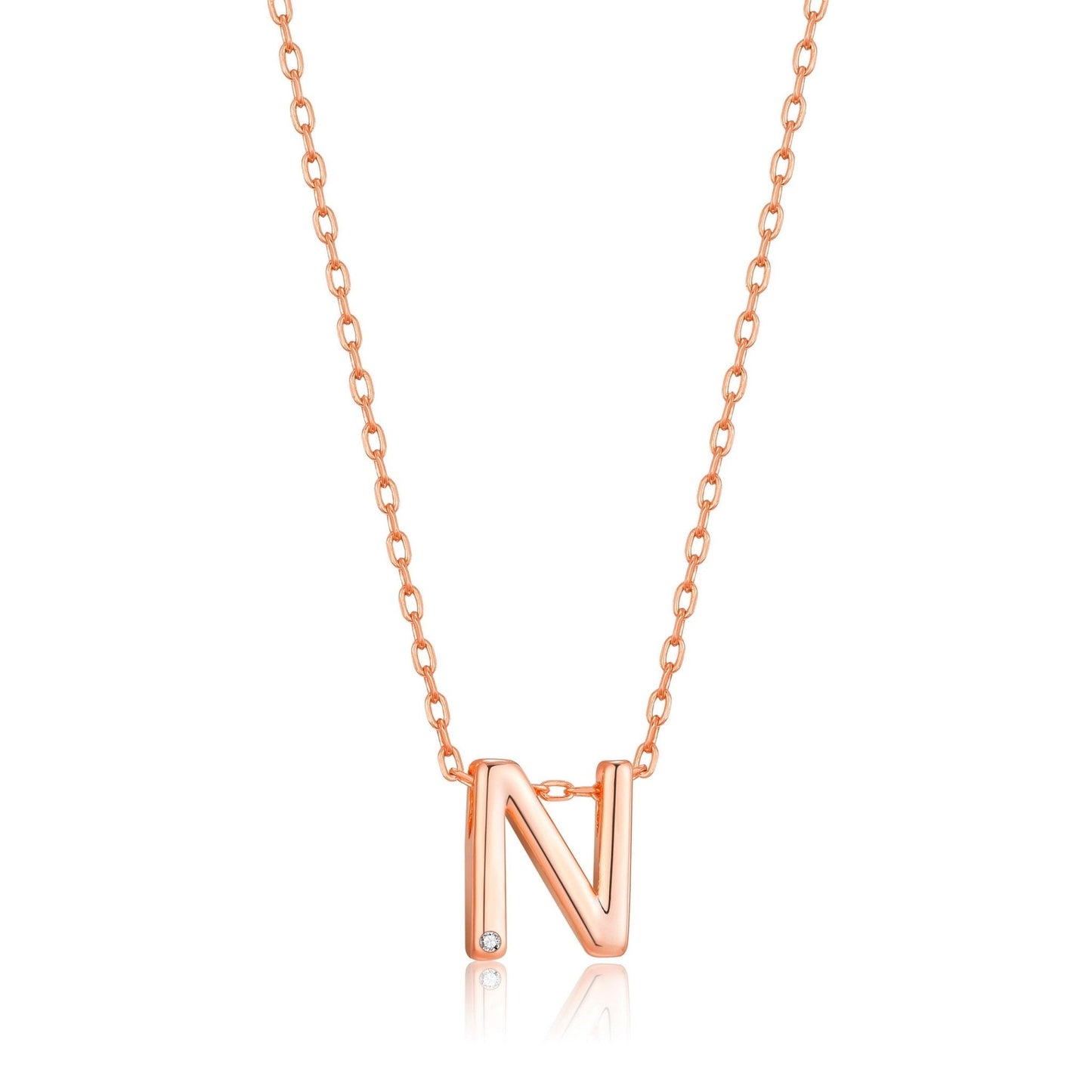 Rose Gold Plated Initial Necklace Letter N Created with Zircondia® Crystals