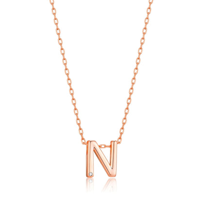 Rose Gold Plated Initial Necklace Letter N Created with Zircondia® Crystals