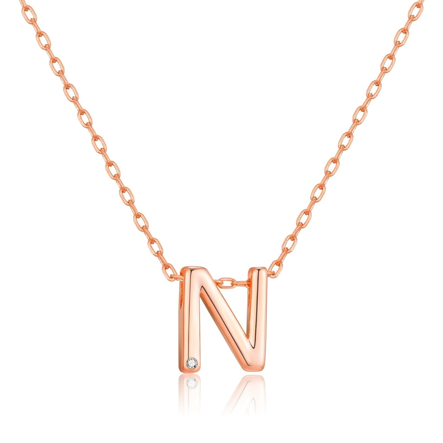 Rose Gold Plated Initial Necklace Letter N Created with Zircondia® Crystals