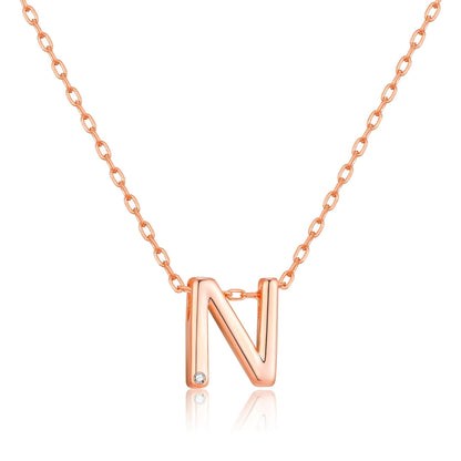 Rose Gold Plated Initial Necklace Letter N Created with Zircondia® Crystals