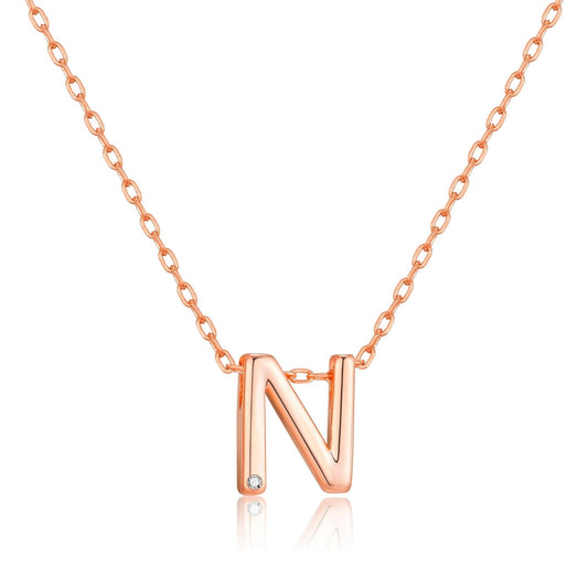 Rose Gold Plated Initial Necklace Letter N Created with Zircondia® Crystals