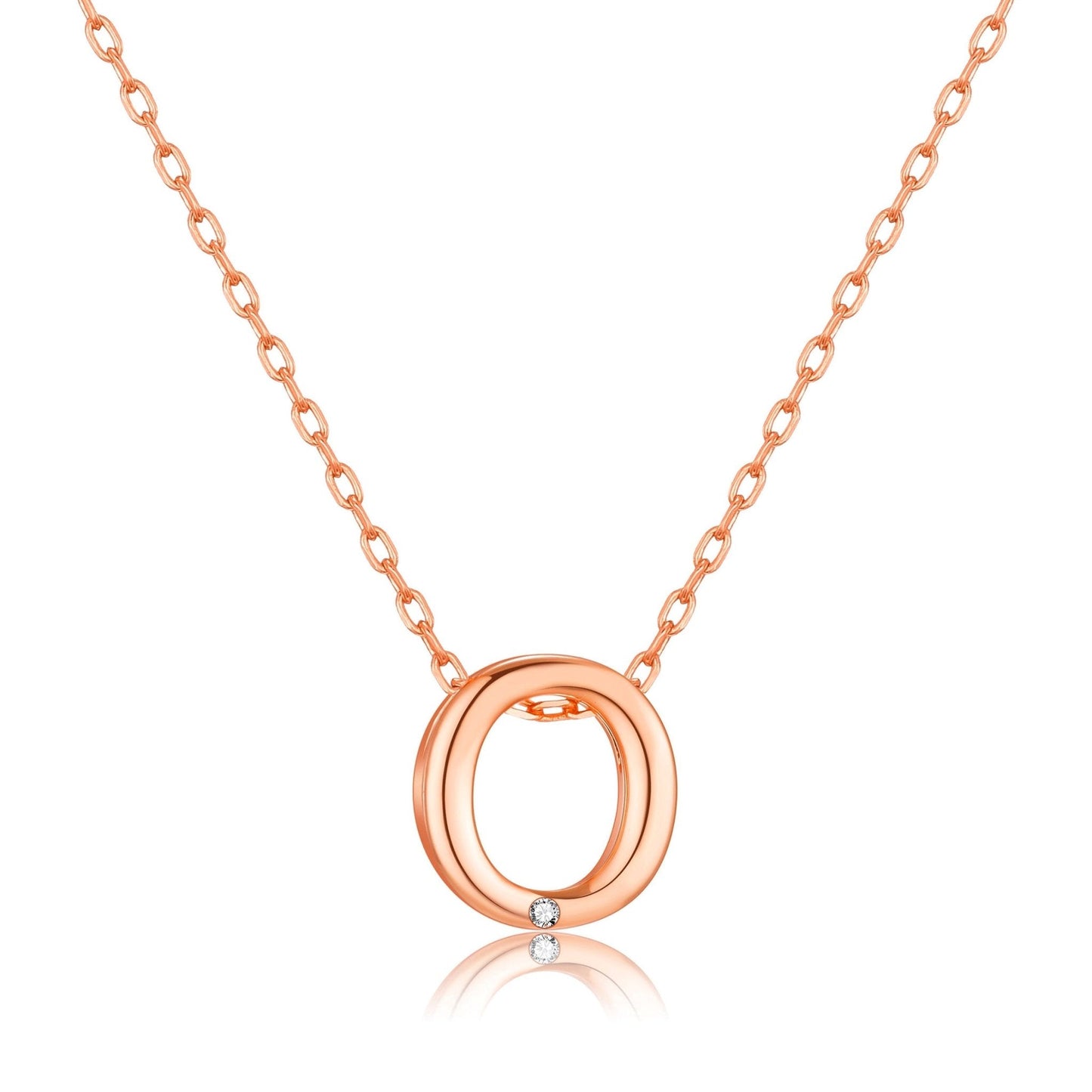 Rose Gold Plated Initial Necklace Letter O Created with Zircondia® Crystals