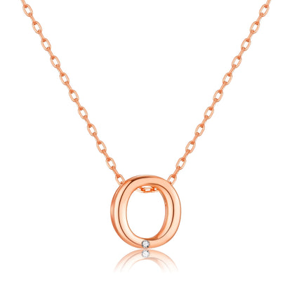 Rose Gold Plated Initial Necklace Letter O Created with Zircondia® Crystals