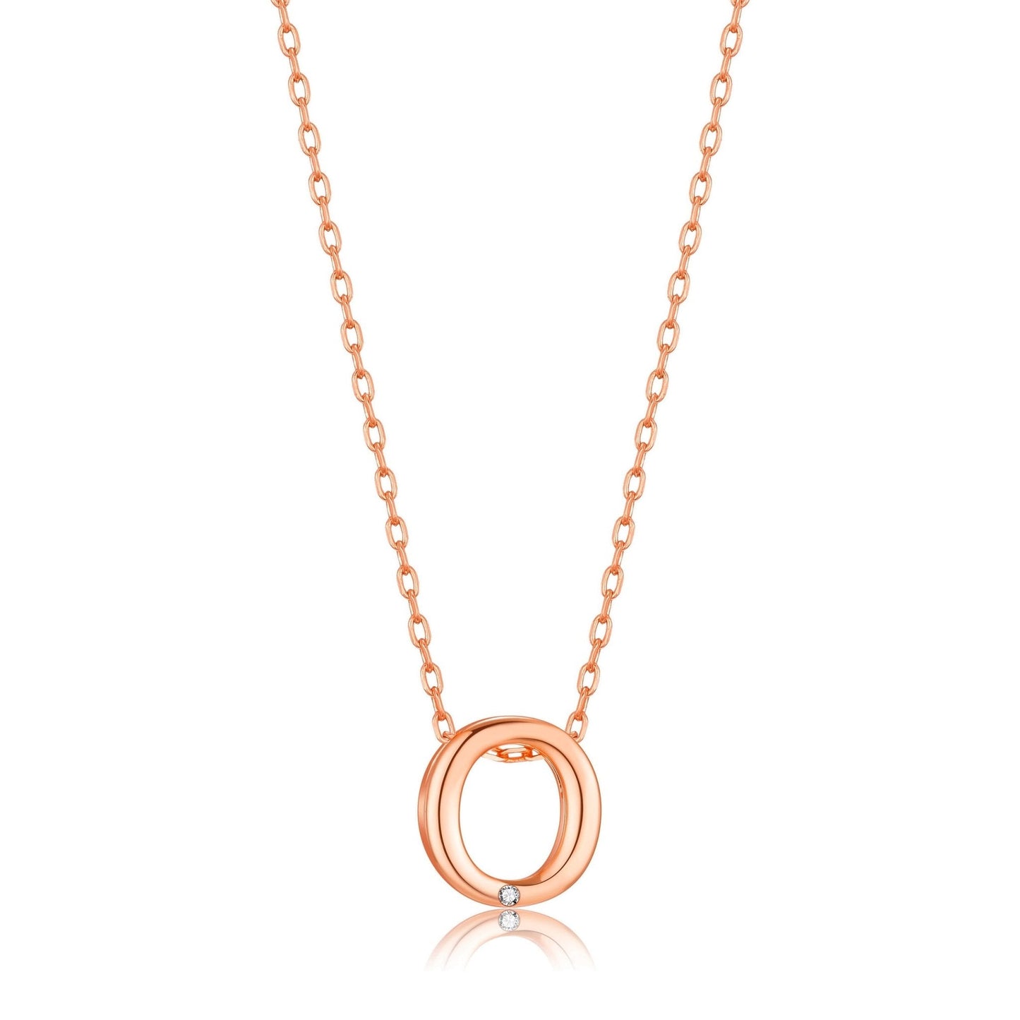 Rose Gold Plated Initial Necklace Letter O Created with Zircondia® Crystals