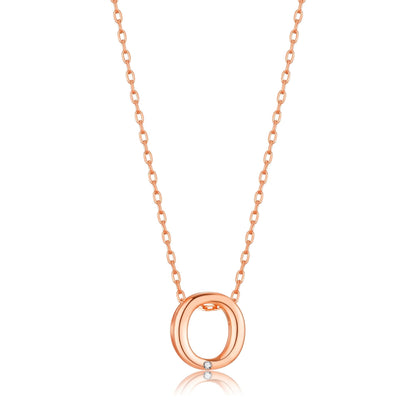 Rose Gold Plated Initial Necklace Letter O Created with Zircondia® Crystals
