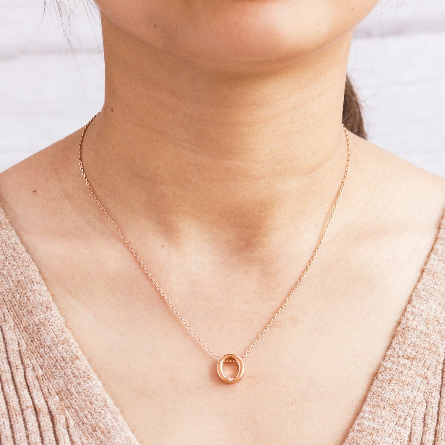 Rose Gold Plated Initial Necklace Letter O Created with Zircondia® Crystals