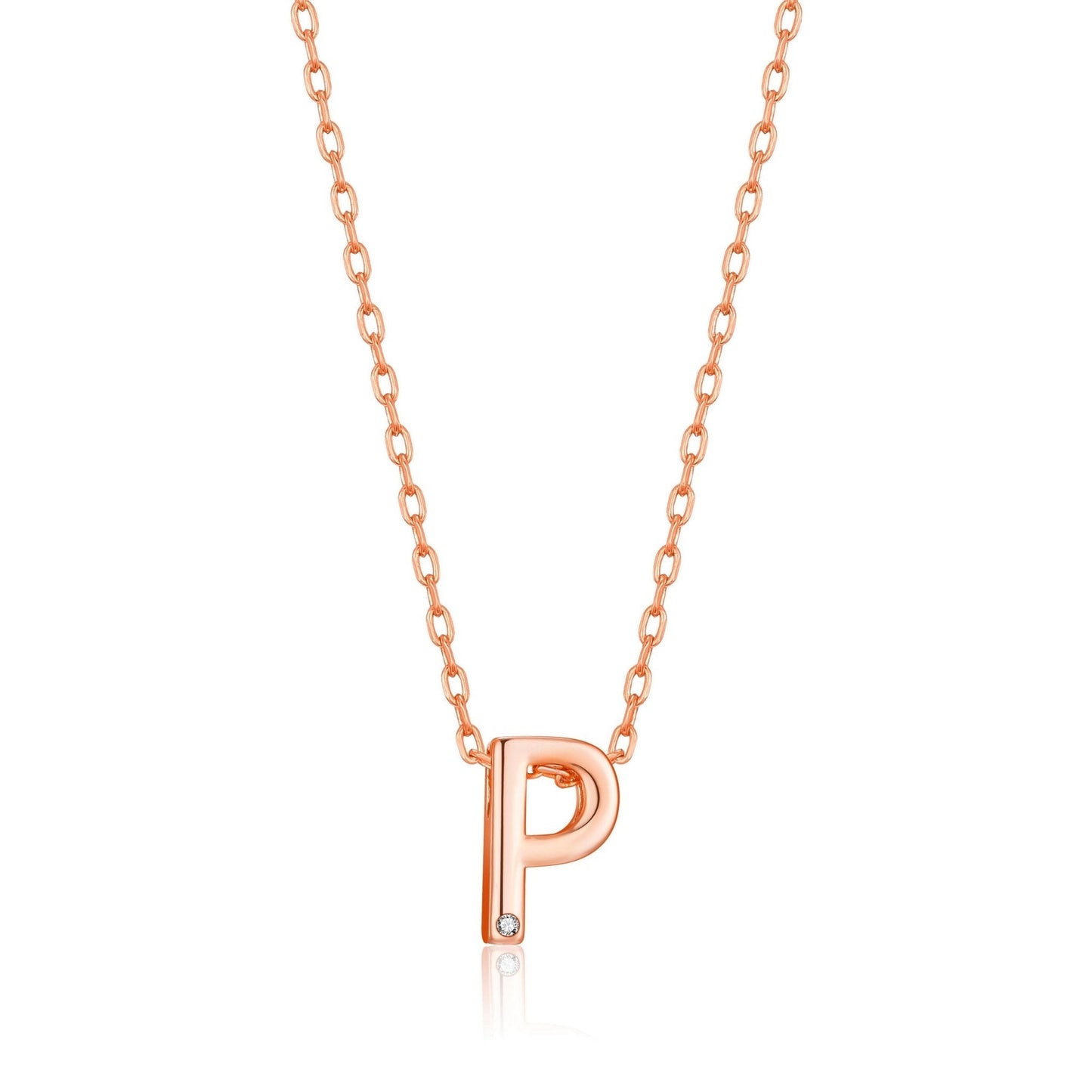 Rose Gold Plated Initial Necklace Letter P Created with Zircondia® Crystals