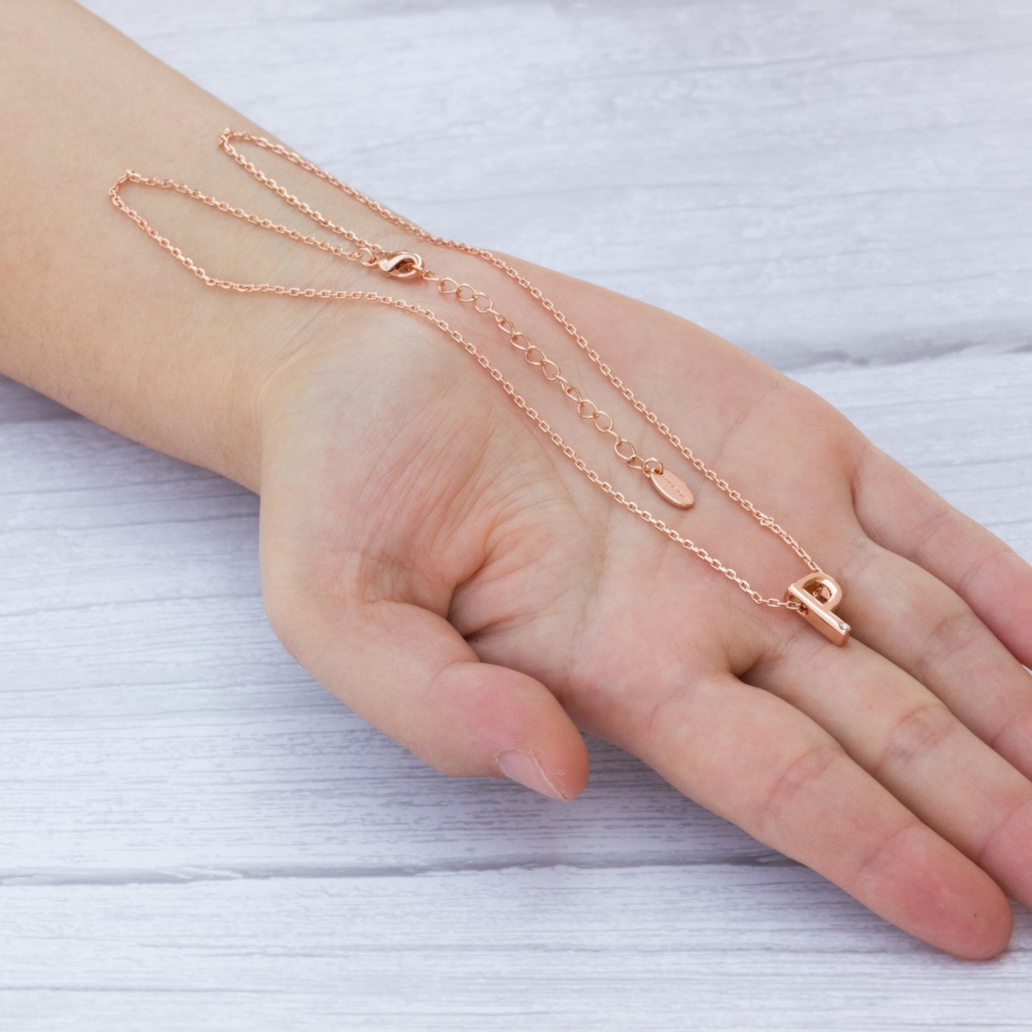 Rose Gold Plated Initial Necklace Letter P Created with Zircondia® Crystals