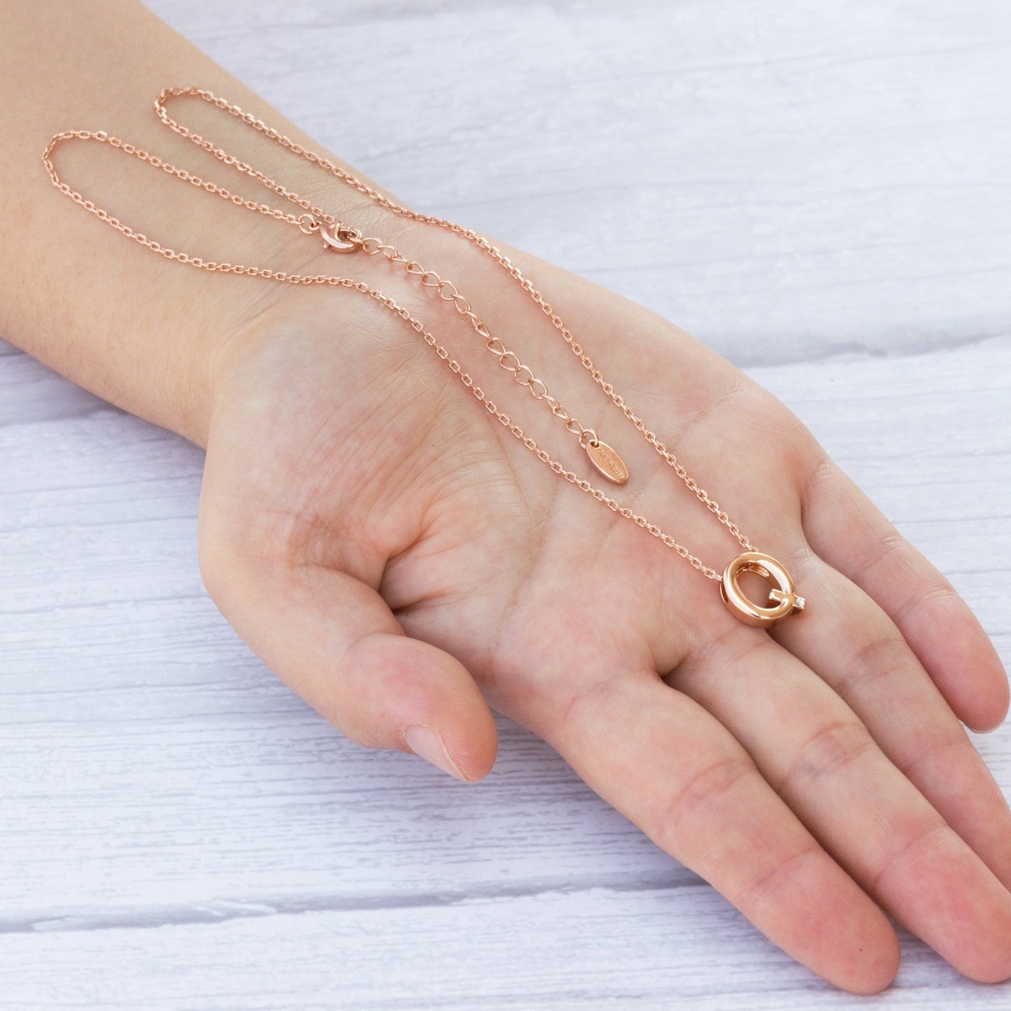 Rose Gold Plated Initial Necklace Letter Q Created with Zircondia® Crystals