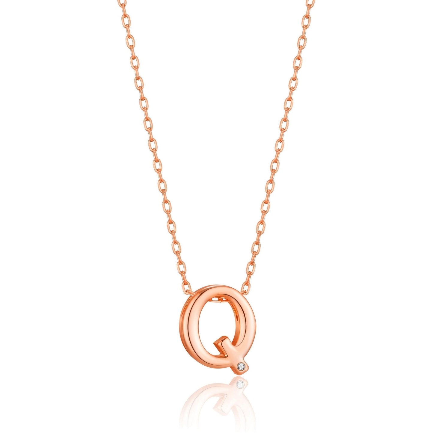 Rose Gold Plated Initial Necklace Letter Q Created with Zircondia® Crystals