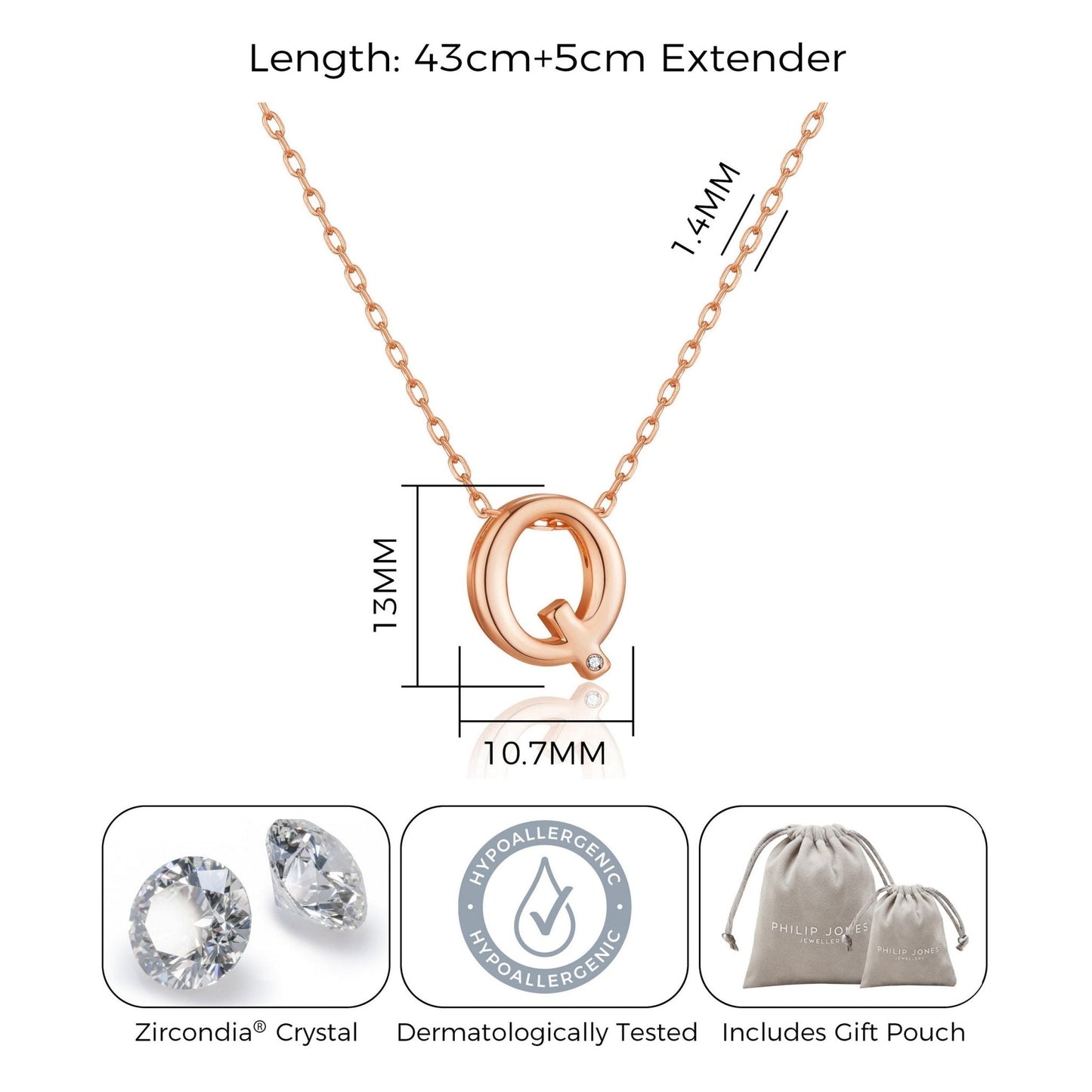 Rose Gold Plated Initial Necklace Letter Q Created with Zircondia® Crystals