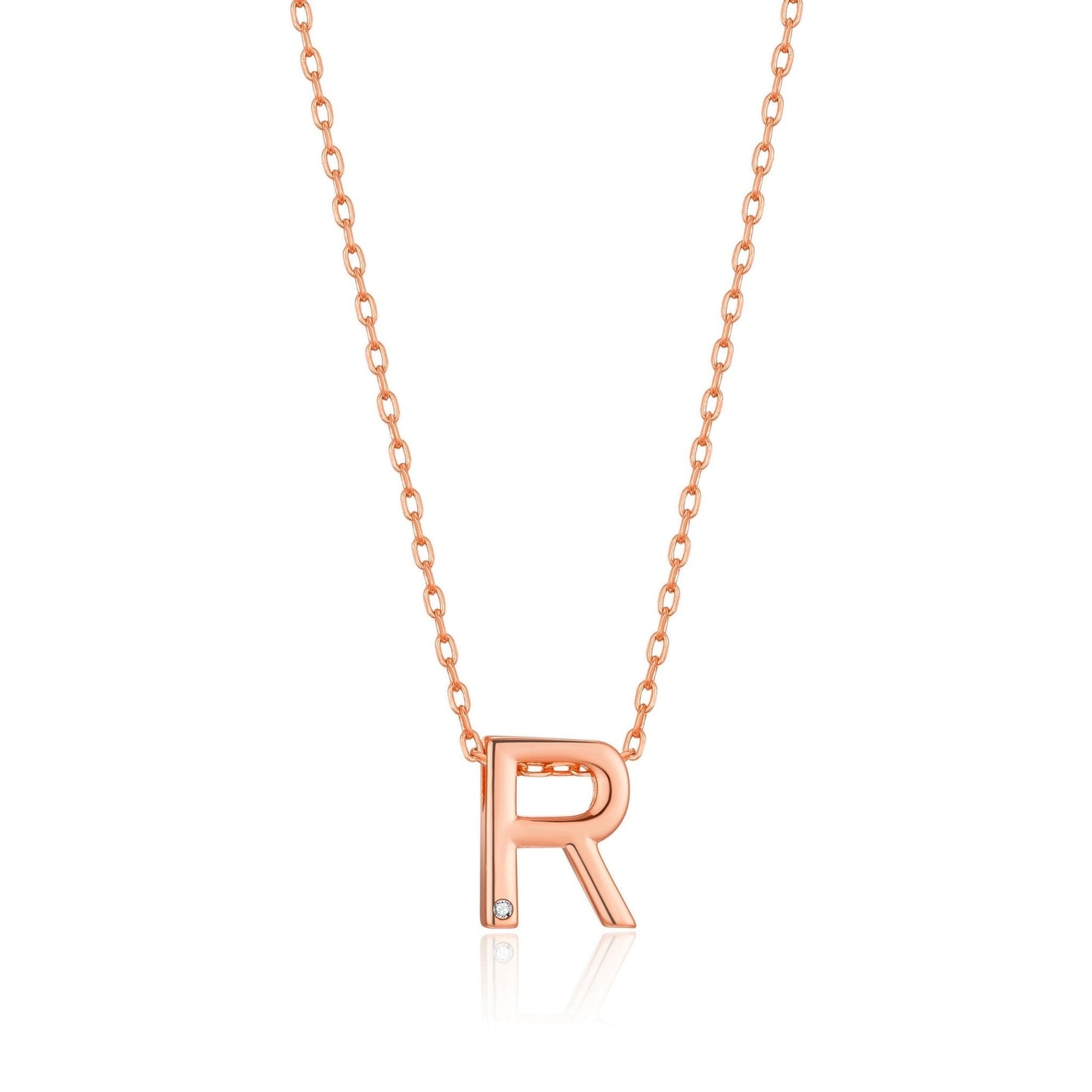 Rose Gold Plated Initial Necklace Letter R Created with Zircondia® Crystals