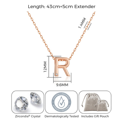 Rose Gold Plated Initial Necklace Letter R Created with Zircondia® Crystals